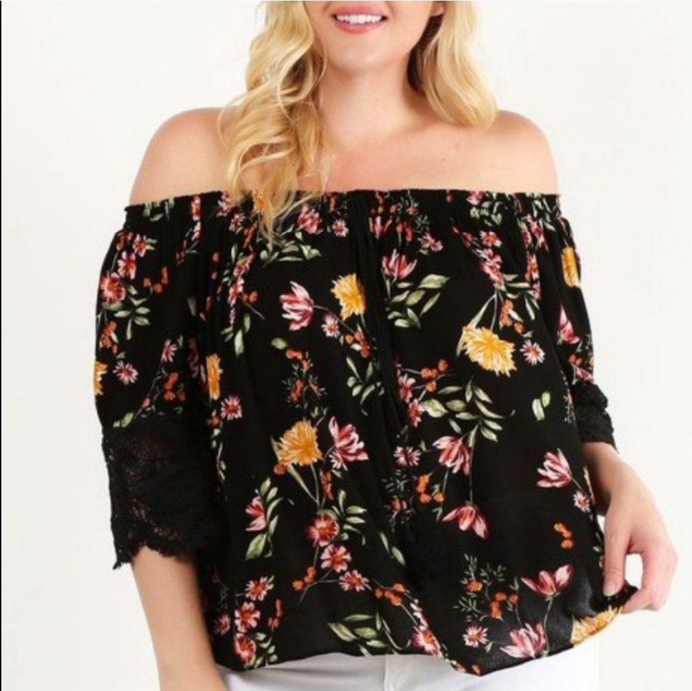 🌸Plus Size Floral Print Off-Shoulder Top